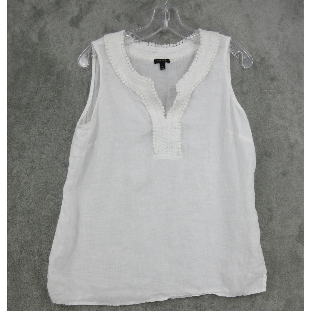 Talbots Tank Womens Size M White Linen Coastal Beach Resort Vacation White